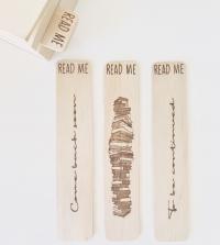 Laser engraved set of three wooden bookmarks