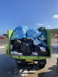 Rubbish Rocket's waste removal truck filled with construction waste in Mascot, New South Wales - providing expert disposal services in the heart of the city.